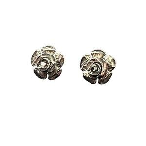 BY 925 Signed Sterling Silver Etched Rose Diamond Cut Flower Stud Earrings